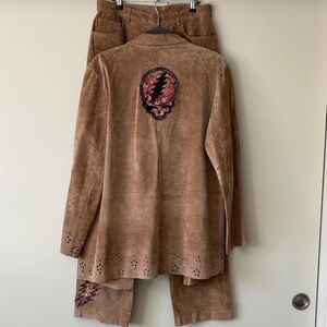 Grateful Dead inspired Upcycled 2 piece leather pant suit with 13 pt Bolt Design